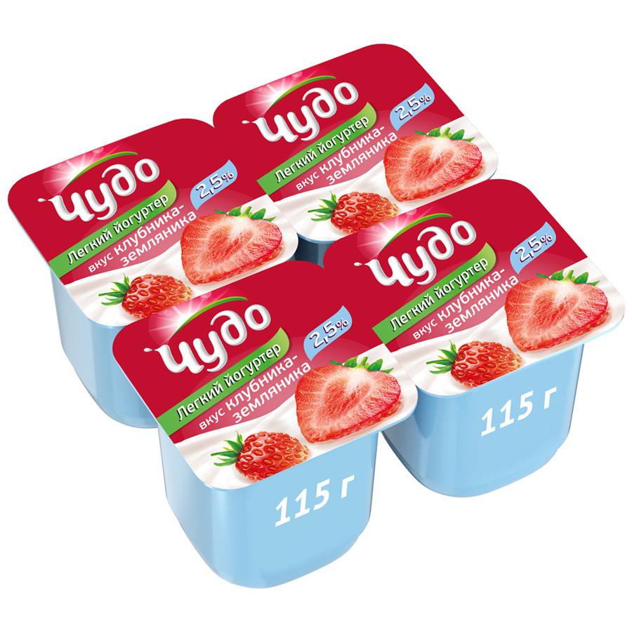 Йогуртер Чудо Двойной вкус клубника земляника 2.5% 4 штуки по 115 г