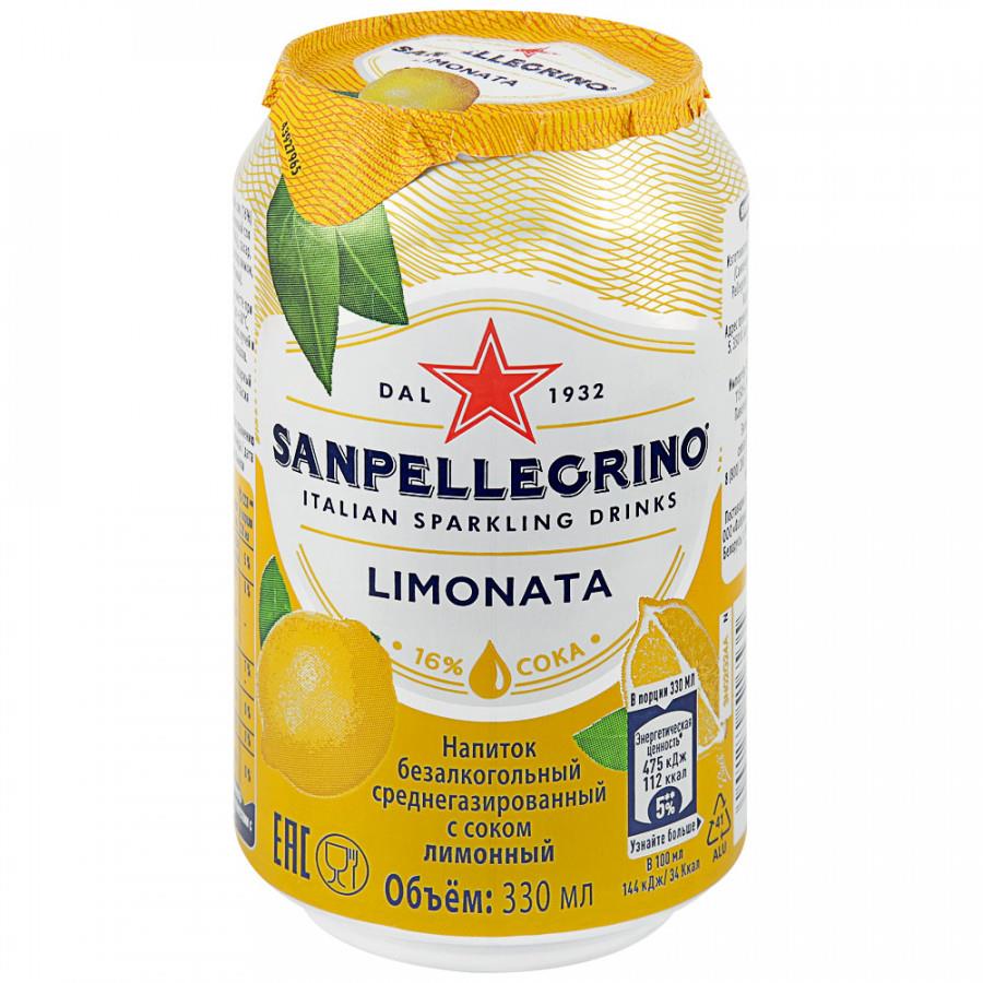 Напиток Sanpellegrino Limonata Лимон безалкогольный сокосодержащий газированный 0.33 л