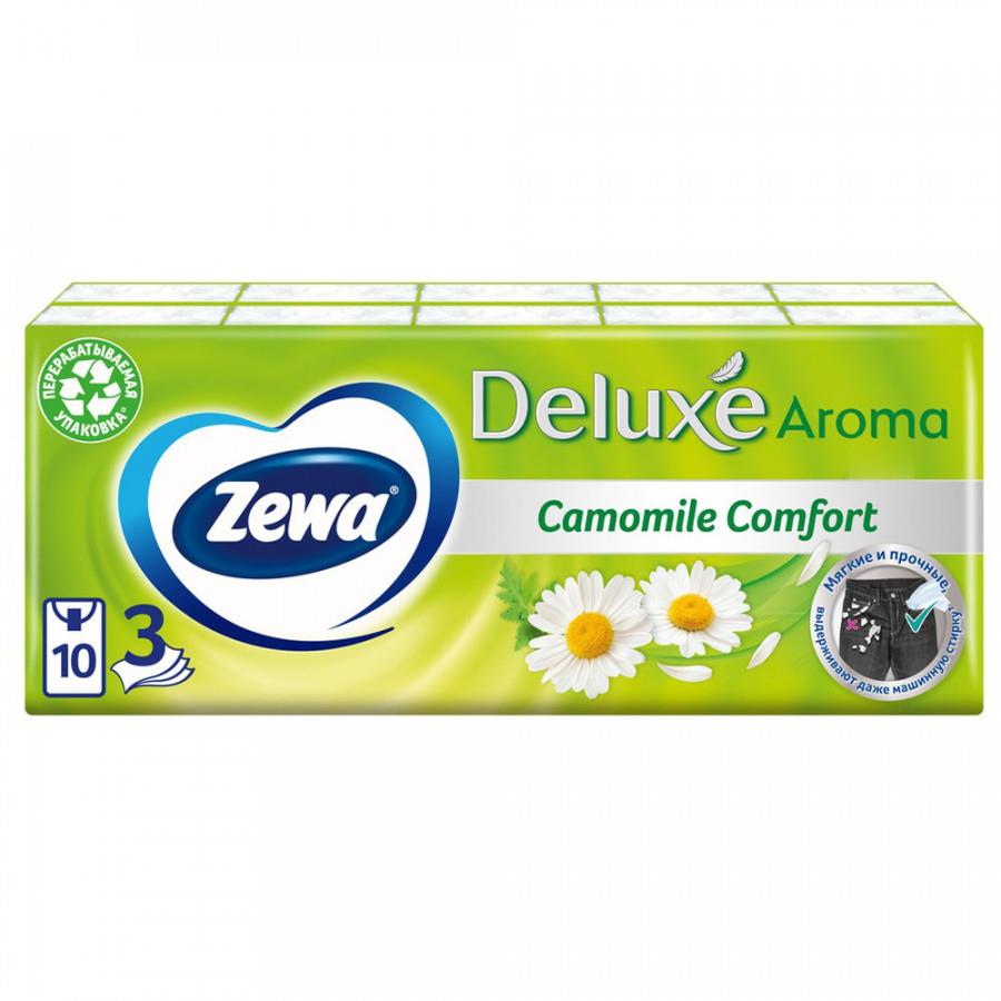 Бумажные платочки Zewa Deluxe Ромашка 3-слойные 10 штук