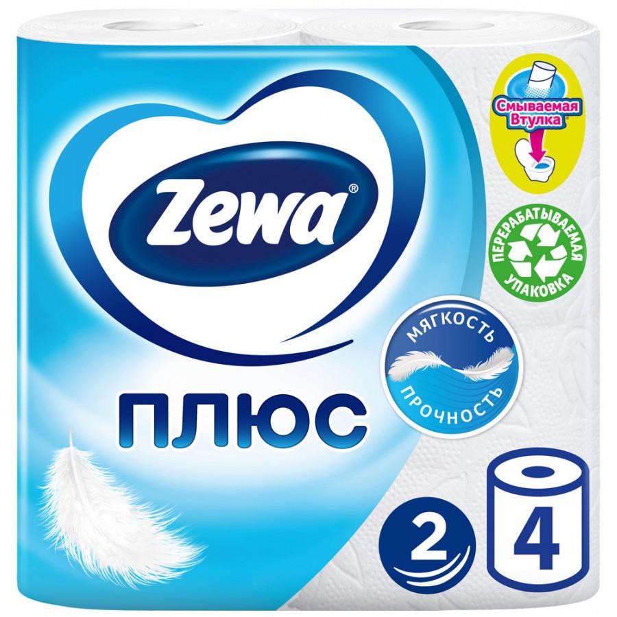Туалетная бумага Zewa Плюс белая 2-слойная 4 рулона