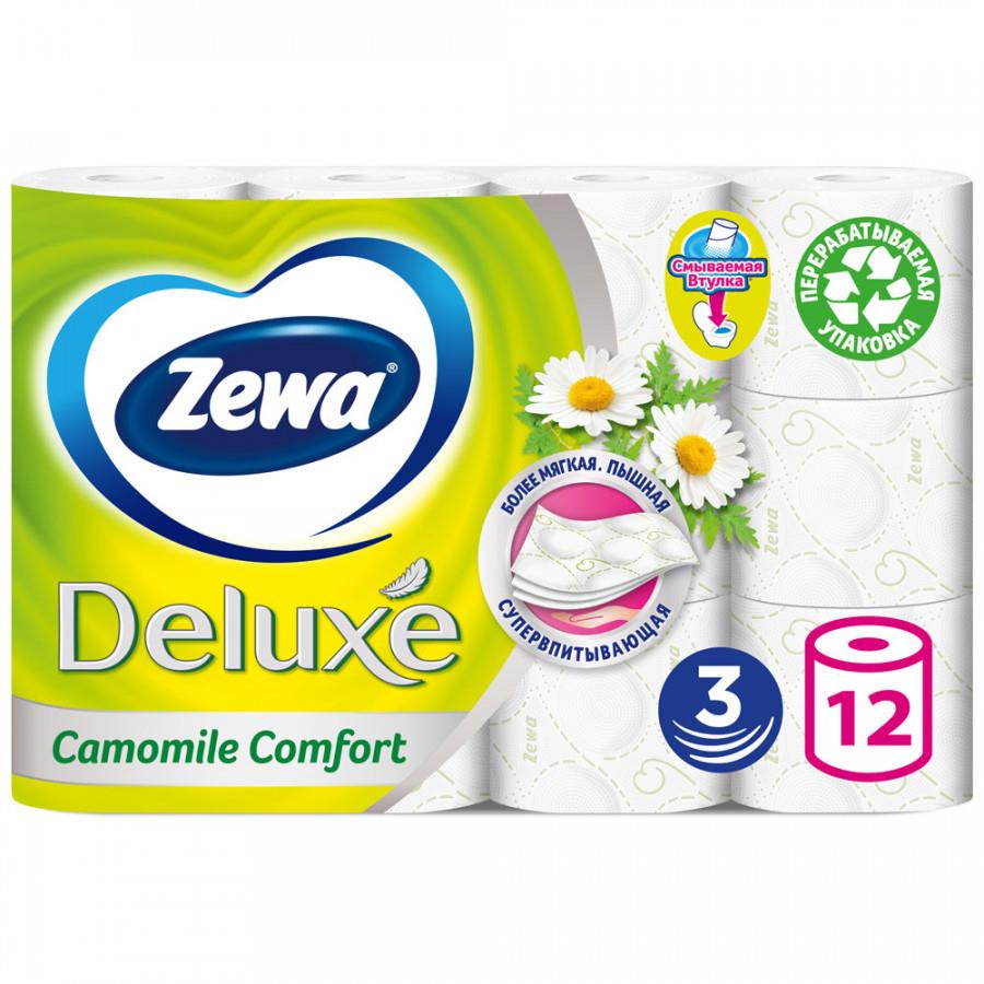 Туалетная бумага Zewa Deluxe Ромашка 3-слойная 12 рулонов
