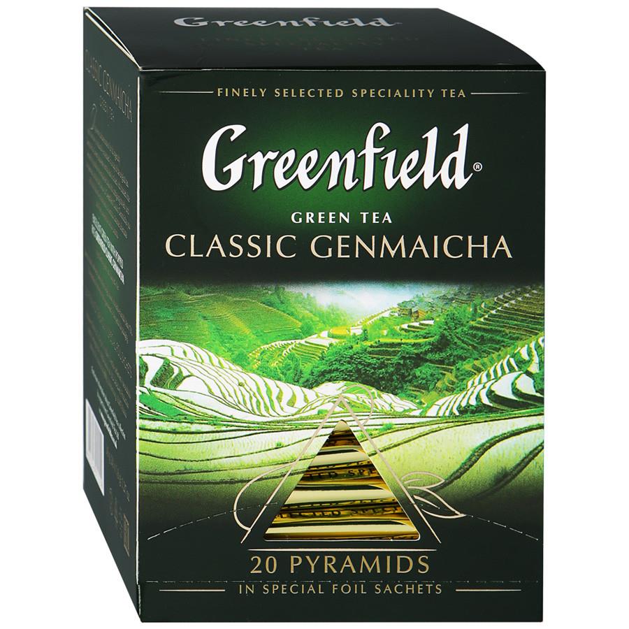 Чай Greenfield Classic Genmaicha Генмайча зеленый с воздушным рисом 20 пирамидок по 1.8 г