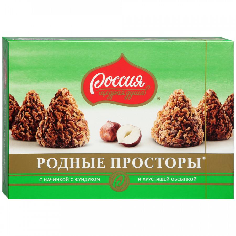 Конфеты Россия Щедрая душа Родные просторы с фундуком и хрустящей обсыпкой 125 г