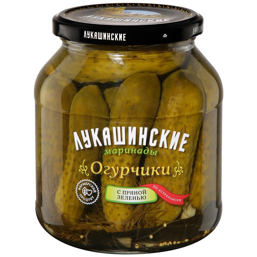 Огурчики Лукашинские Маринады по-Астрахански с пряной зеленью 670 г