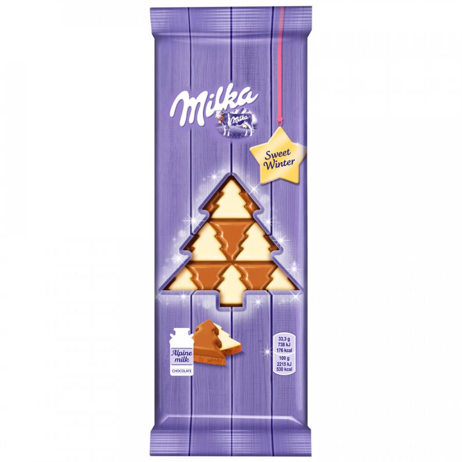 Шоколад Milka молочный с белым шоколадом в виде Елочек 100 г