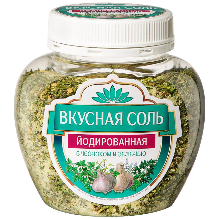 Соль Вкусная Соль йодированная с чесноком и зеленью 400 г