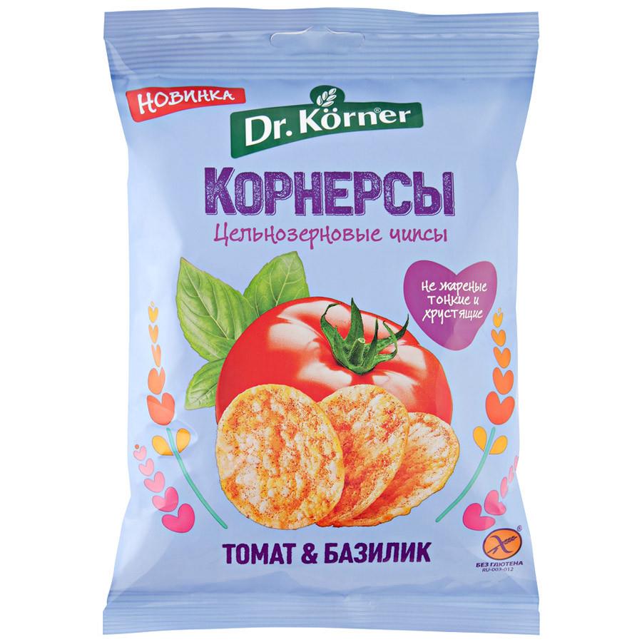 Чипсы кукурузно-рисовые Dr.Korner цельнозерновые с томатом и базиликом 50 г