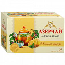 Чай Азерчай Свежесть природы зеленый с лимоном и мятой 20 пакетиков по 1.8 г