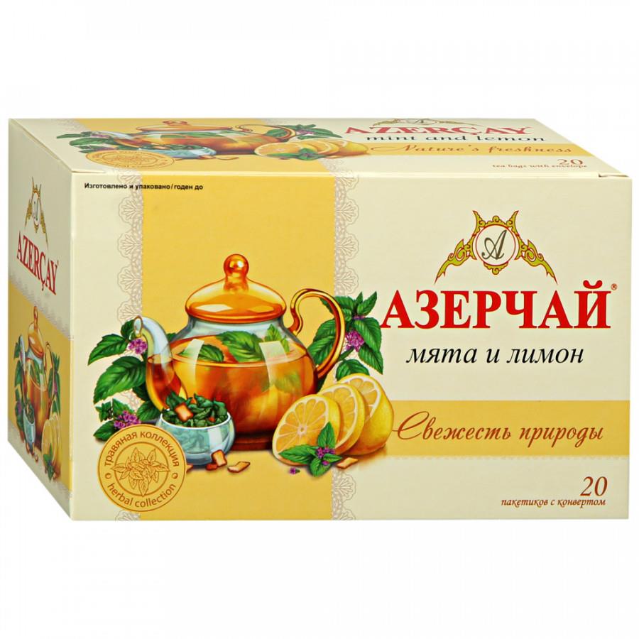 Чай Азерчай Свежесть природы зеленый с лимоном и мятой 20 пакетиков по 1.8 г