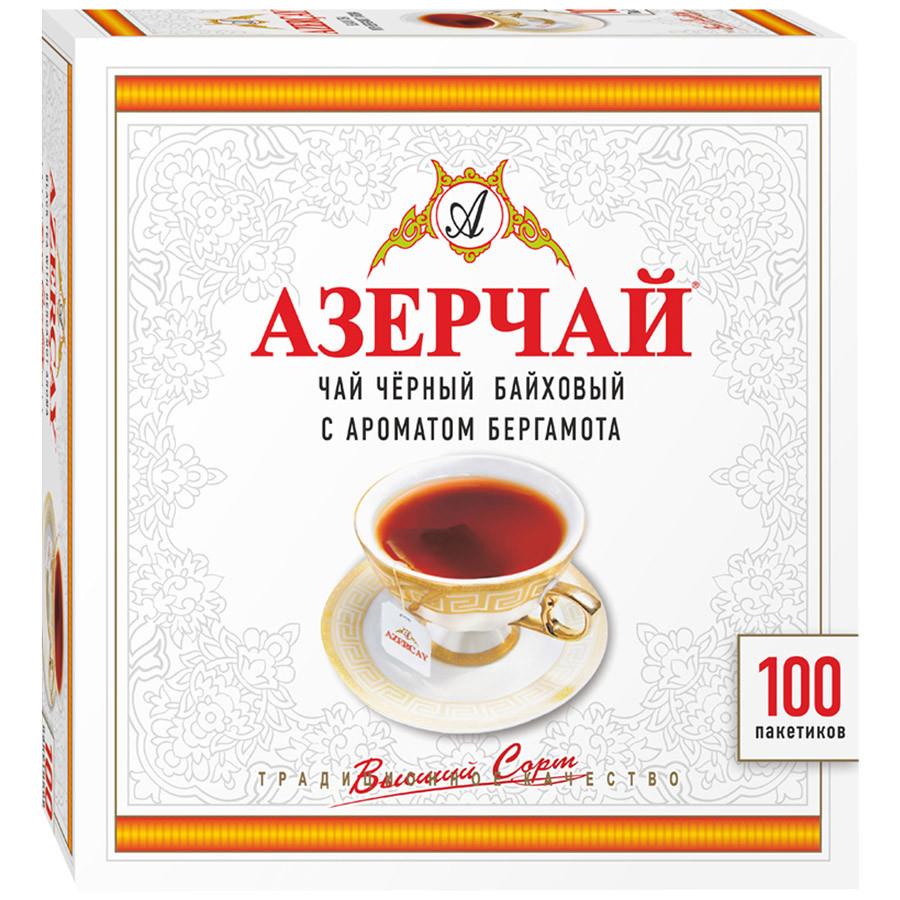 Чай Азерчай черный с бергамотом 100 пакетиков по 2 г