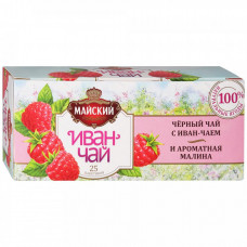 Чай Майский Иван-чай черный листовой с малиной 25 пакетиков по 1.5 г