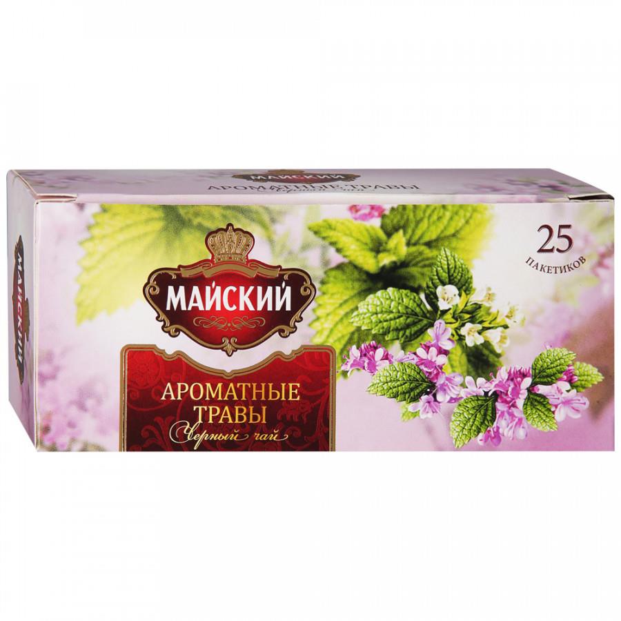 Чай Майский Ароматные травы черный с мелиссой и мятой 25 пакетиков по 1.5 г