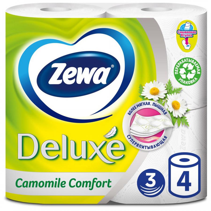 Туалетная бумага Zewa Deluxe Ромашка 3-слойная 4 рулона