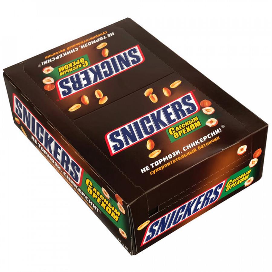 Батончик Snickers шоколадный с лесным орехом 32 штуки по 81 г