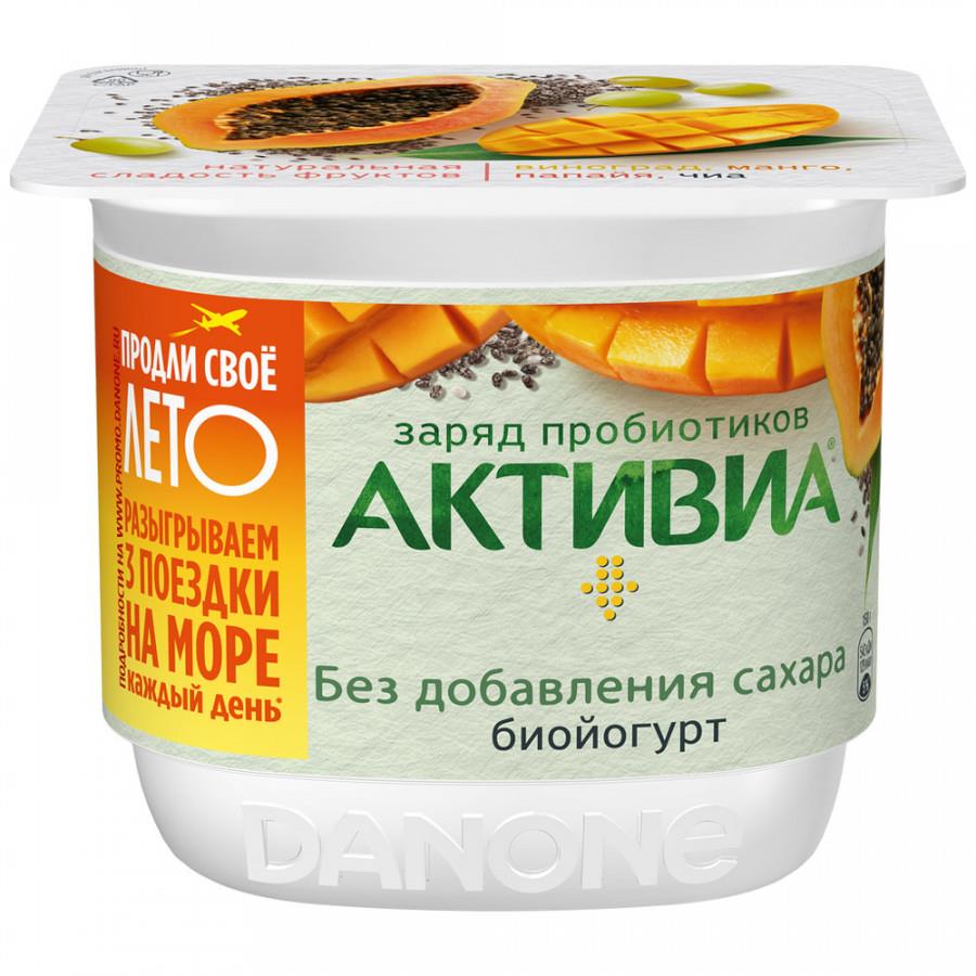 Йогурт Активиа с виноградом, манго, папайей и семенами чиа без сахара 2.9% 150 г