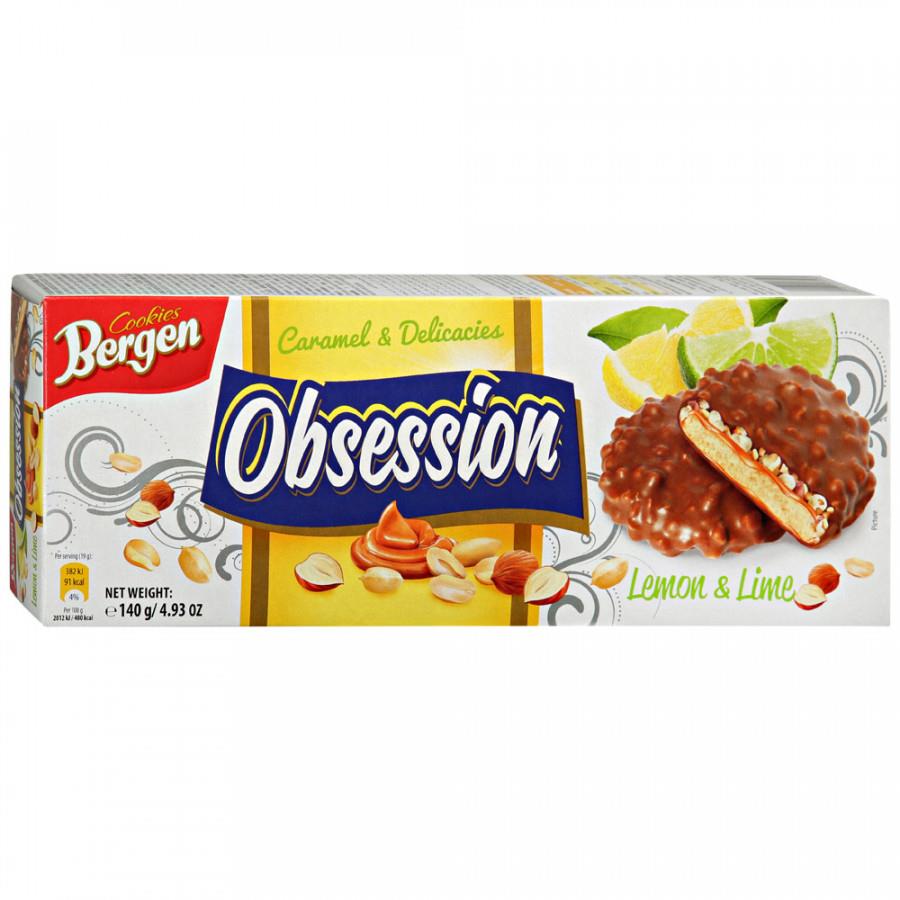 Печенье Bergen Obsession Лимон с карамелью сушенными фруктами и орехами в молочном шоколаде 140 г