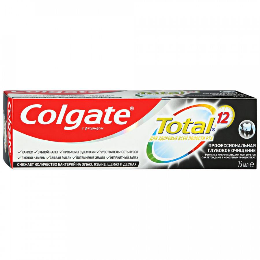 Зубная паста Colgate Total 12 Глубокое очищение комплексная антибактериальная с древесным углем 75 мл