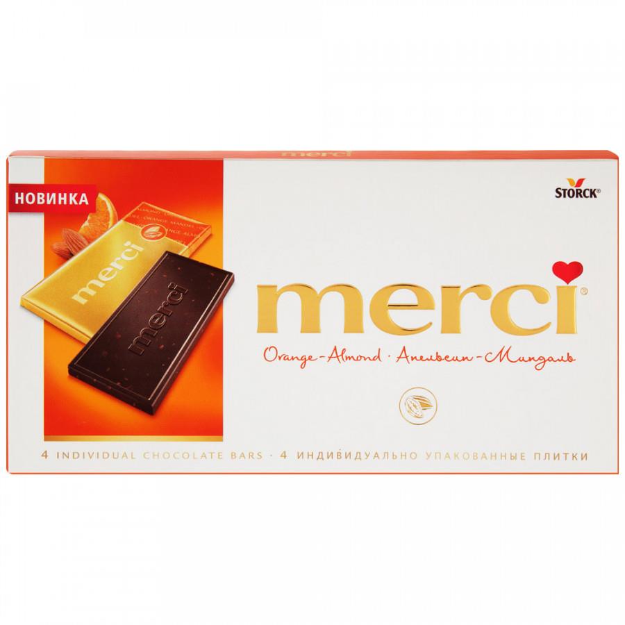 Шоколад Merci горький апельсин миндаль 100 г