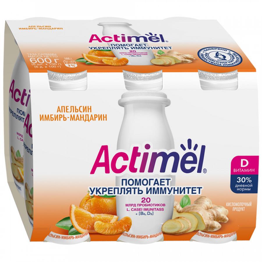 Кисломолочный напиток Actimel с апельсином мандарином и имбирем 2.5% 100 г