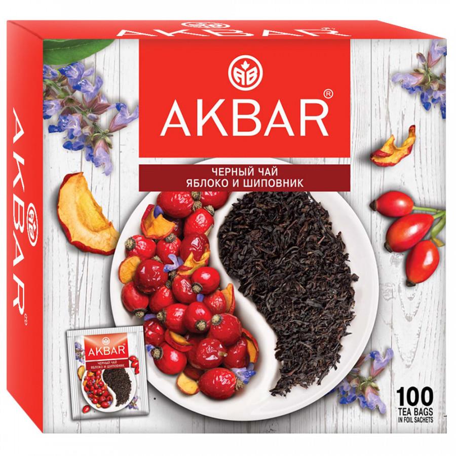 Чай Akbar Яблоко и шиповник черный 100 пакетиков по 1.5 г