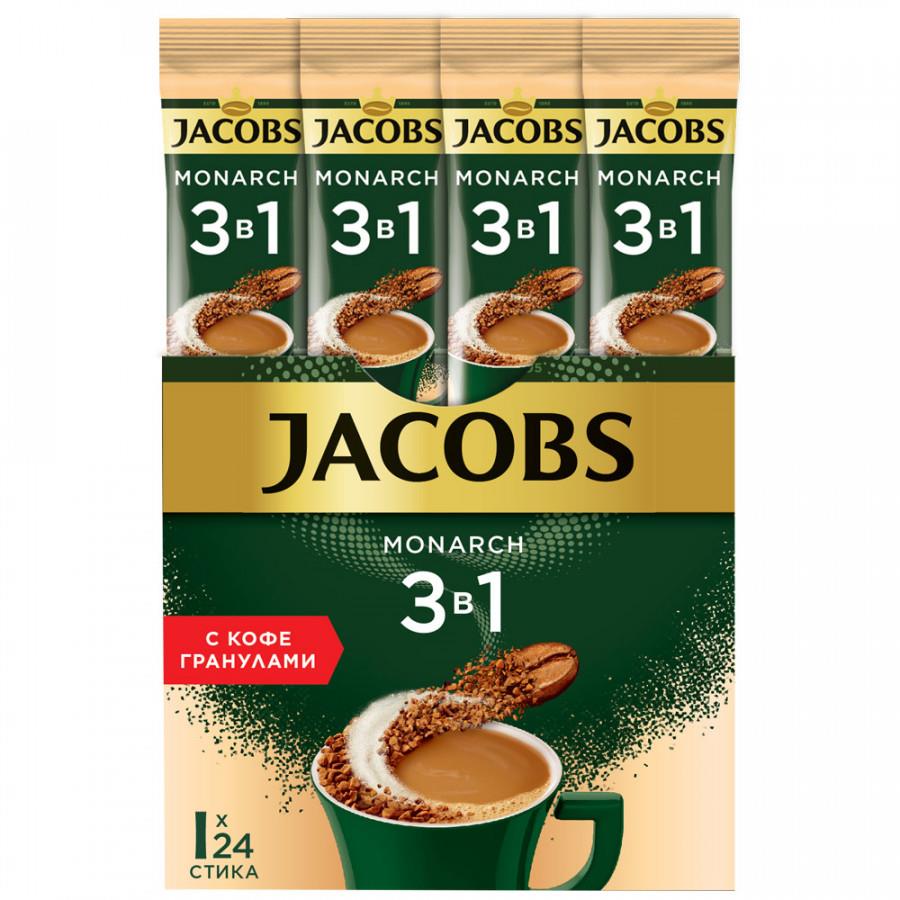 Напиток Jacobs Monarch+ кофейный порционный растворимый 3 в 1 24 штуки по 15 г