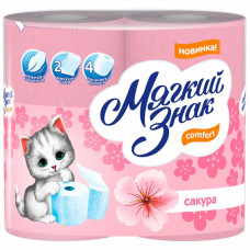 Туалетная бумага Мягкий Знак Comfort Сакура 2-слойная 4 рулона