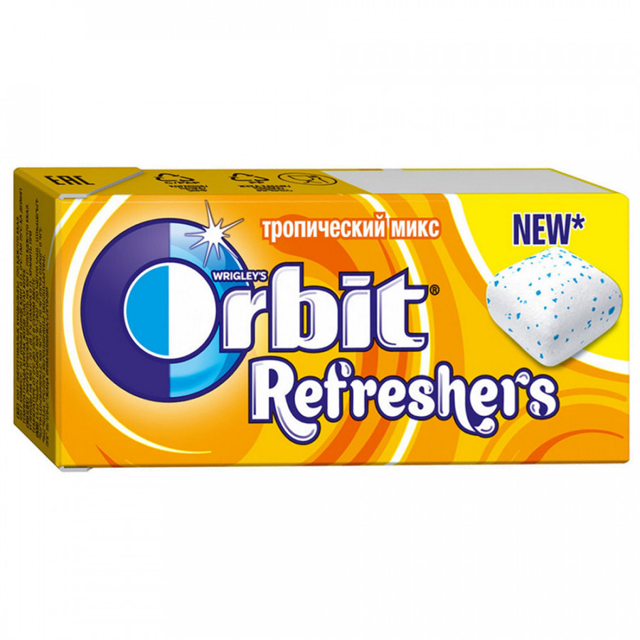 Жевательная резинка Orbit Refreshers освежающие кубики тропический вкус без сахара 16 г