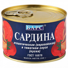 Сардина Барс атлантическая томатном соусе 250 г
