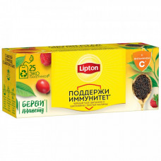 Чай Lipton черный с витамином С шиповником и ароматом земляники 25 пакетиков