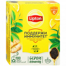Чай Lipton черный с витамином С имбирем и ароматом лимона 100 пакетиков