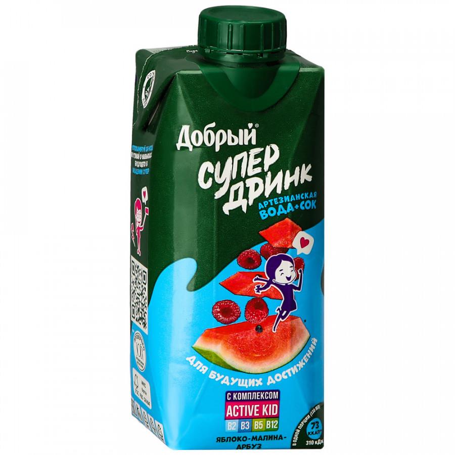 Напиток Добрый сокосодержащий из яблок малины и арбуза Active kid обогащенный витаминным комплексом 0.33 л